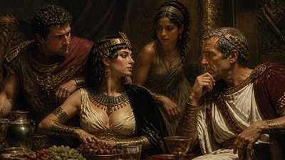 Cleopatra, Mark Anthony, Julius Caesar, and slave girl