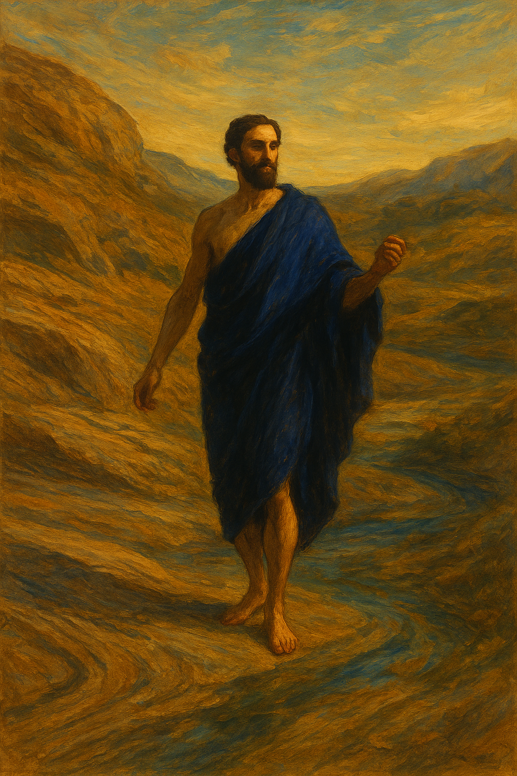 a painting of a man in a blue robe