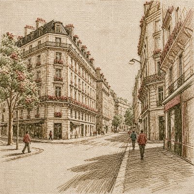 Hand Embroidery Illustration / Textile Art Style Transfer Example