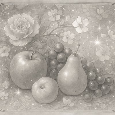 still life arrangement of fruits and flowers