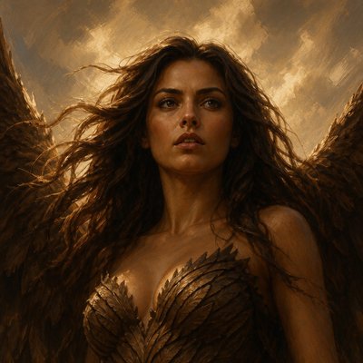 a painting of a woman with wings on her chest