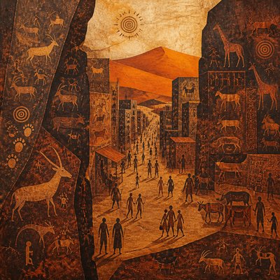 urban street with city activity — Namibian Art Style