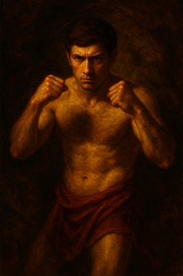 a painting of a man with no shirt on