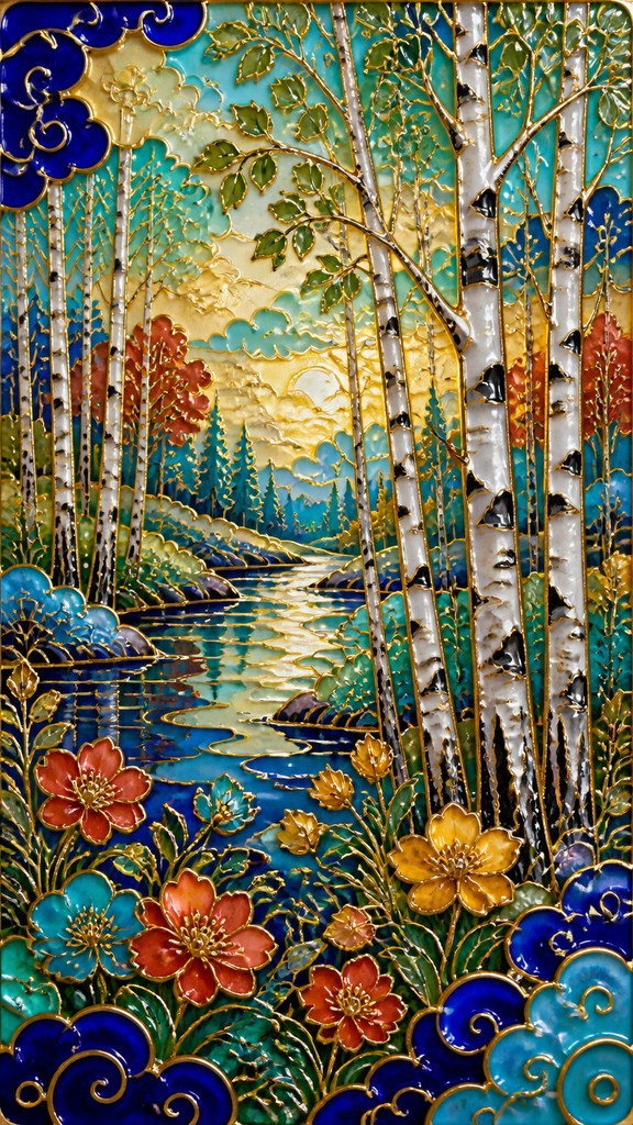 a serene birch forest in soft morning light, no people, no text