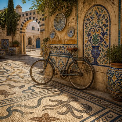bicyle resting against a wall — Tunisian Art Style