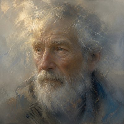 close-up portrait of an elderly person with expressive weathered features