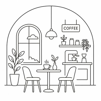 cozy cafe interior with warm lighting