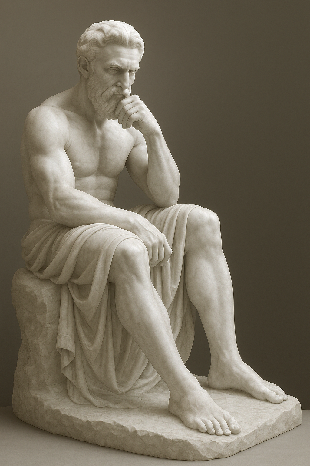 a statue of a man sitting on a rock