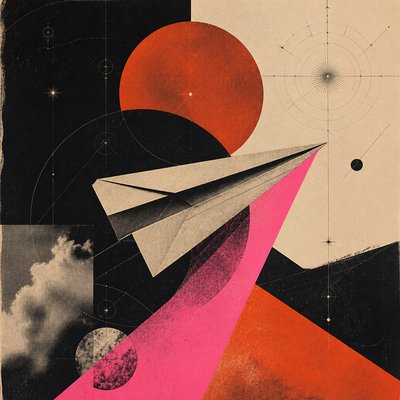 a paper plane, clean minimal composition on a plain background, no text