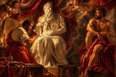 a painting of a man sitting next to a woman