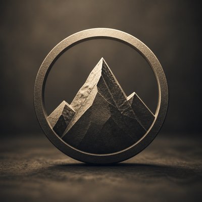 an emblem of a mountain peak inside a circle, simple bold shapes on a plain background, no text or lettering