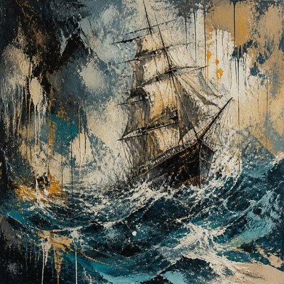 sailing ship on a stormy sea