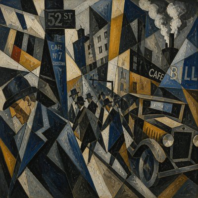 urban street with city activity — Modernism Art Style