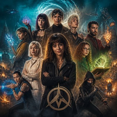 Tu vois la série Legend of Tomorrow, je veux que tu me fasses une équipe de sept personnes avec différents pouvoirs un peu déjanté comme eux donc tous humains mais avec des pouvoirs quoi de sexe différent de style différent je veux un punk je veux un ou une sorcière je veux un assassin la totale quoi en vrai si tu pouvais me faire 10 personnes, ça m’arrangerait avec les mêmes couleurs que les affiches de légende de Tomorrow et un une sorte de je sais pas moi que et pas un truc genre cliché comme le style Steam punk