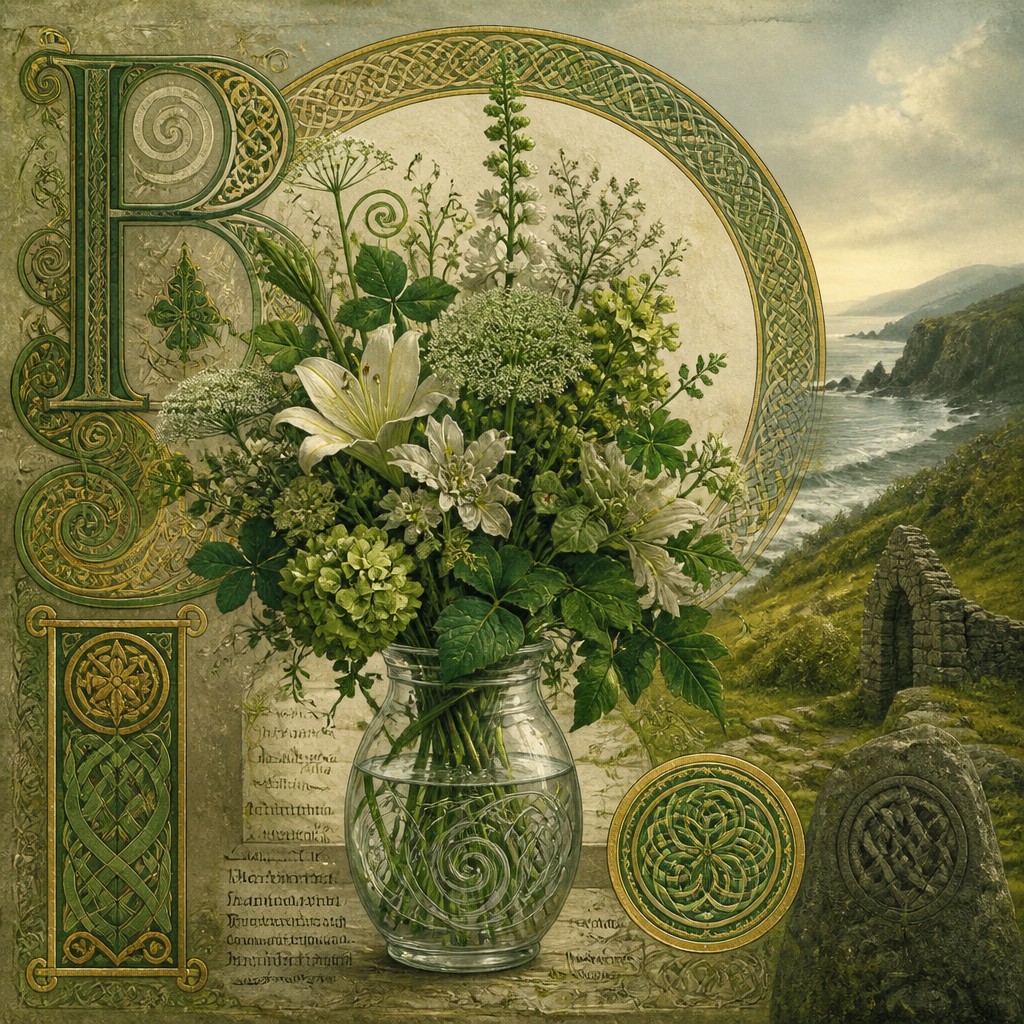bouquet of flowers in a glass vase — Irish Art Style