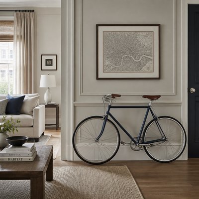 bicyle resting against a wall — Transitional Interior Design