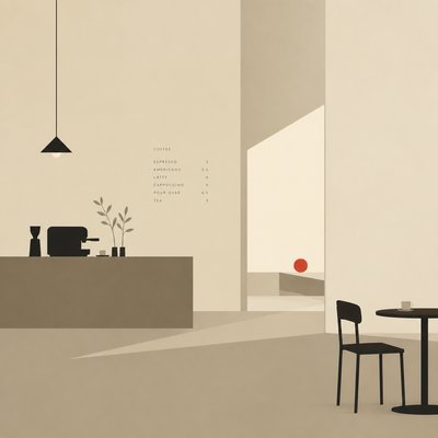 cozy cafe interior with warm lighting