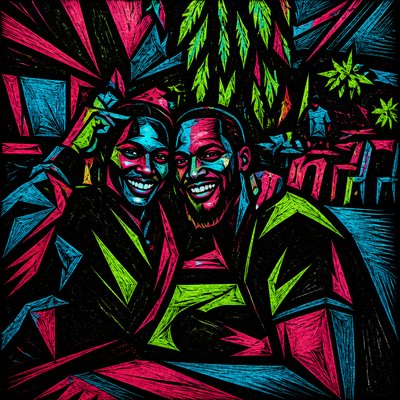 a drawing of two people sitting next to each other
