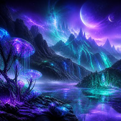 serene landscape with mountains and water