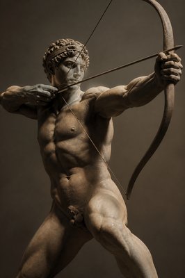 ancient greek athlete with bow and arrow