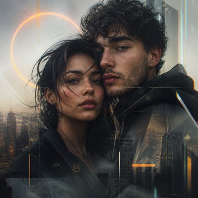portrait of two people together — Contemporary Digital Landscape Art Style