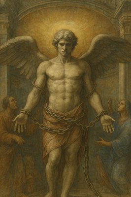 a painting of a man with chains around his ankles