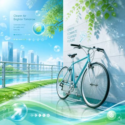 bicyle resting against a wall — Frutiger Aero Aesthetic