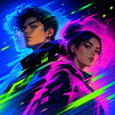 portrait of two people together — Motion Graphics Digital Art Style