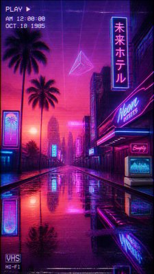 a quiet rainy city street at night reflecting neon signs, no people