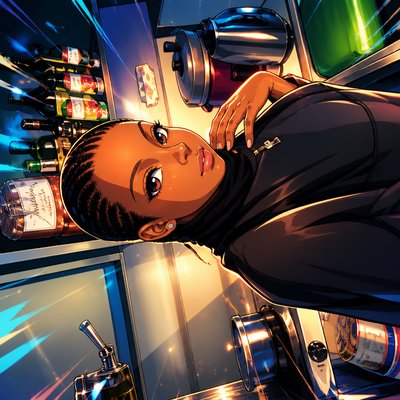 a cartoon of a person in a kitchen