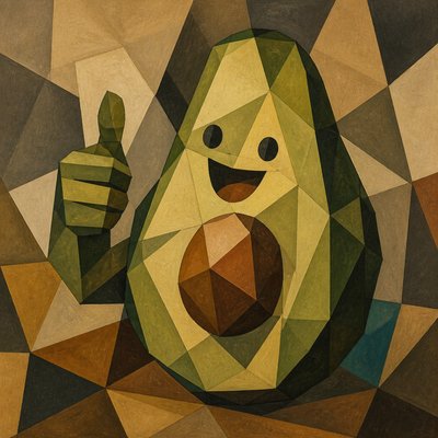 a happy avocado character giving a thumbs up, bold readable design on a plain background, no text