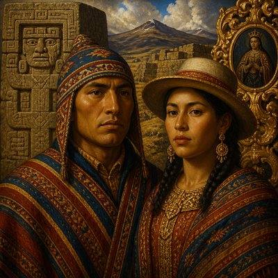 portrait of two people together — Bolivian Art Style
