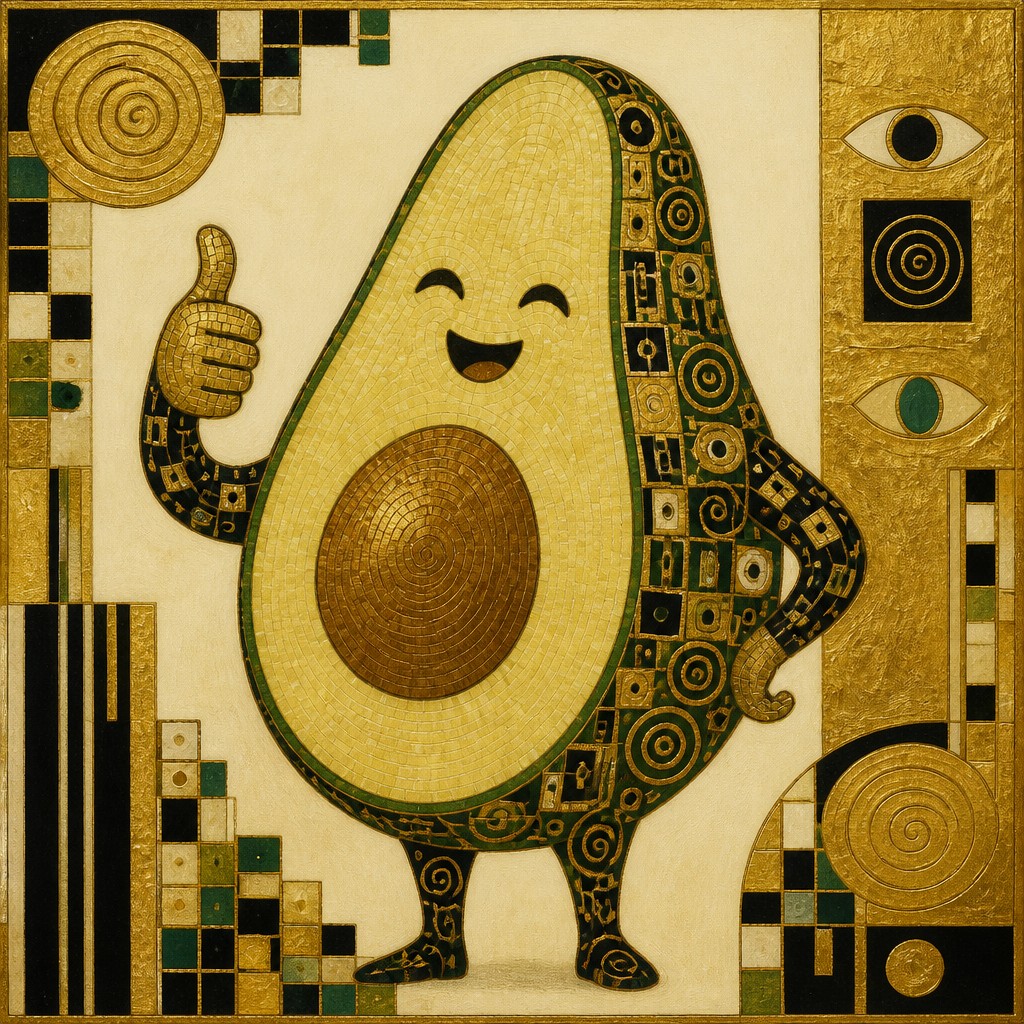 a happy avocado character giving a thumbs up, bold readable design on a plain background, no text