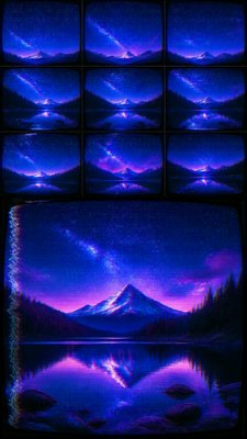 a tranquil mountain lake beneath a starry night sky, no people, no text