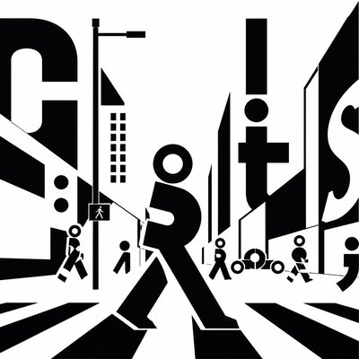 urban street with city activity — Typographic Minimalism Art Style