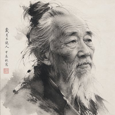 close-up portrait of an elderly person with expressive weathered features