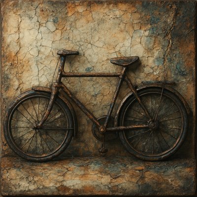 bicyle resting against a wall