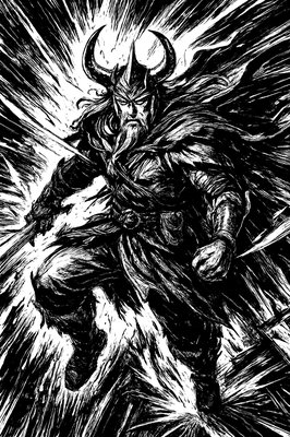 a black and white drawing of a demon