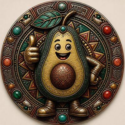 a happy avocado character giving a thumbs up, bold readable design on a plain background, no text