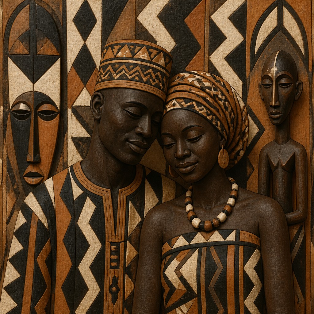 portrait of two people together — Burkina Faso Art Style