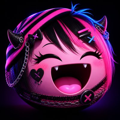 an exaggerated laughing face of an original round mascot character, bold and readable at small size, plain background, no text