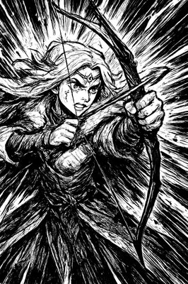 a painting of a woman holding a bow and arrow