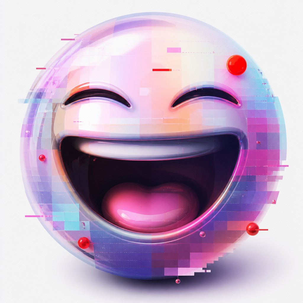 an exaggerated laughing face of an original round mascot character, bold and readable at small size, plain background, no text