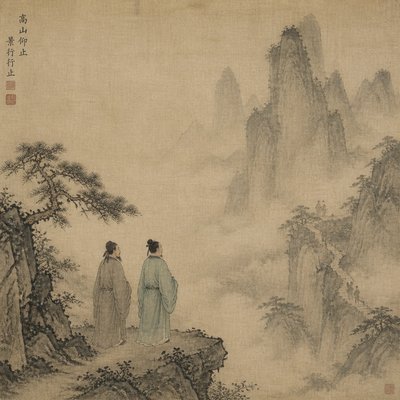 portrait of two people together — Song Dynasty Ink Painting Style