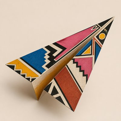 a paper plane, clean minimal composition on a plain background, no text