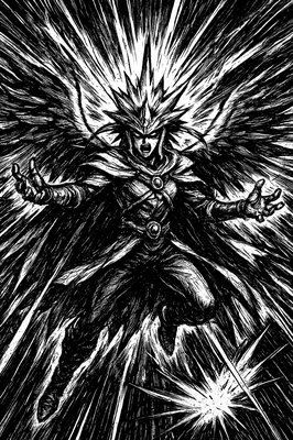 a black and white drawing of a demon
