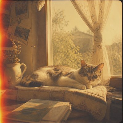 a cat lounging in a sunlit window