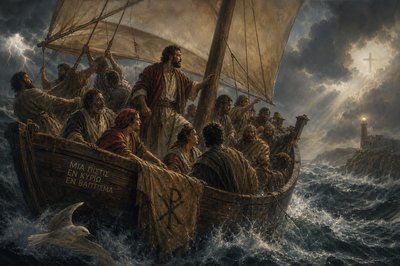 image of the early church as a ship at sea weathering storms and staying united