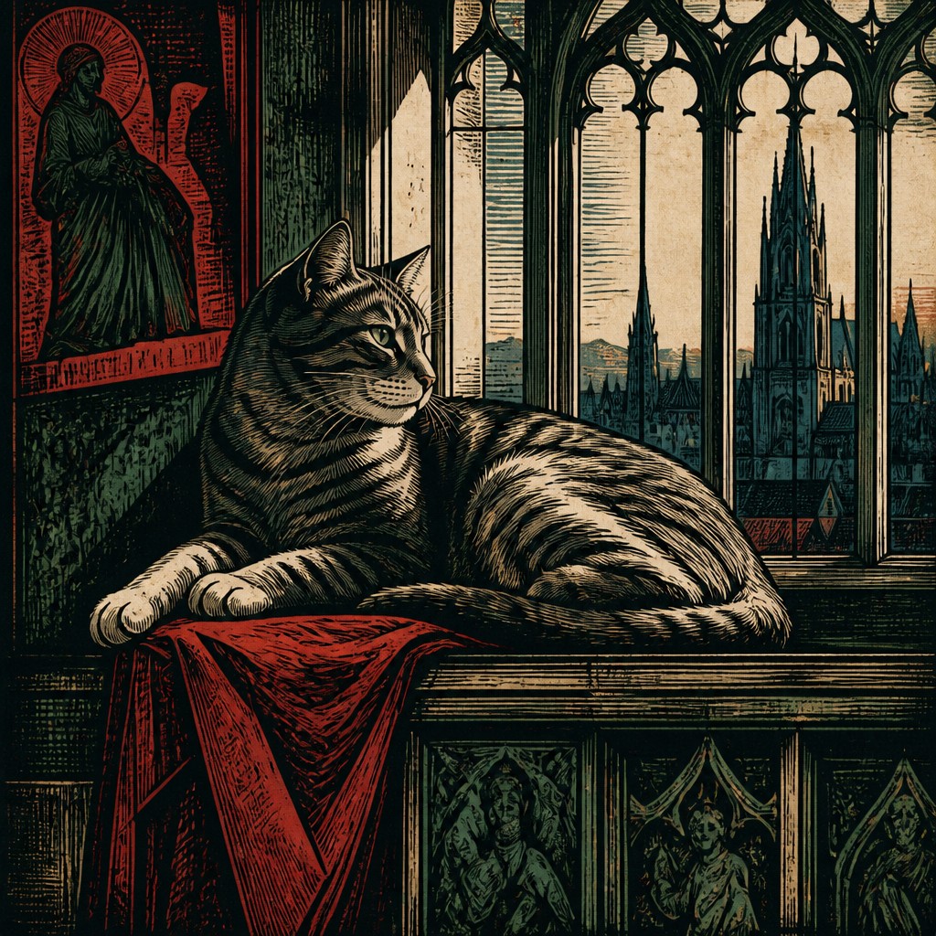 a cat lounging in a sunlit window — German Art Style