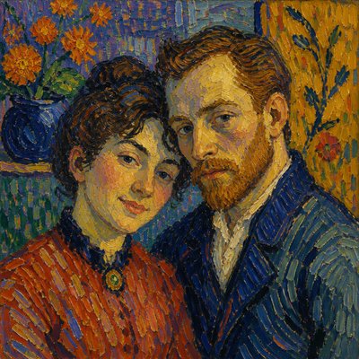 portrait of two people together — Post-Impressionism Art Style